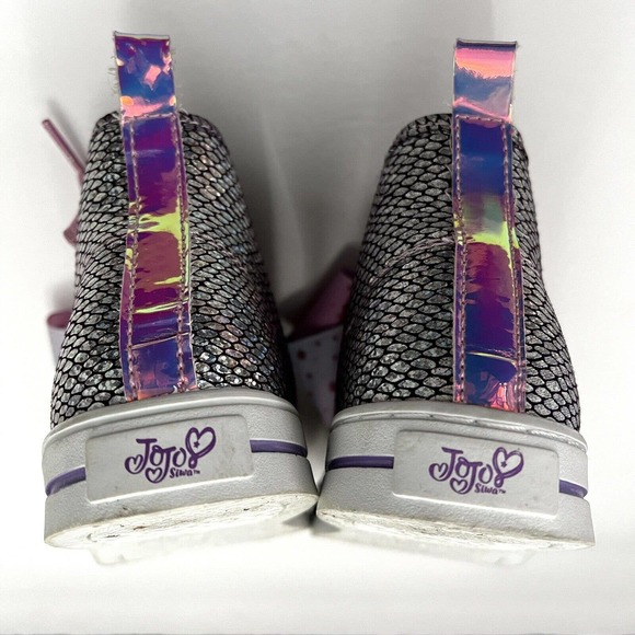 JoJo Siwa Purple Iridescent Mermaid Bow Lace Up Shoes High Top Sneakers Girl 2 - Picture 10 of 12